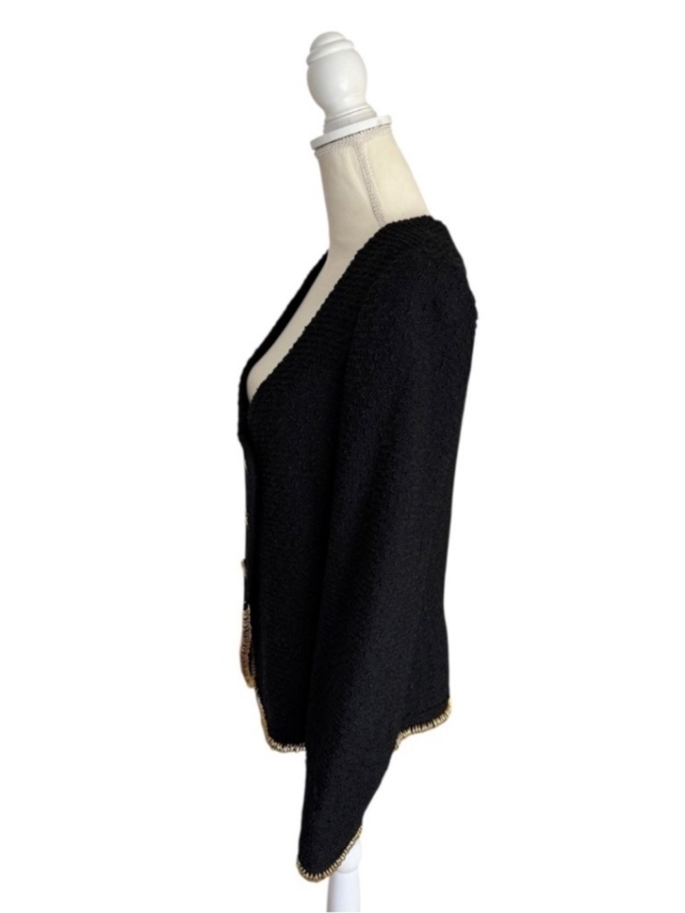 St. John Couture NWT Black Knit Gold Trim Asymmetrical Blazer Jacket Size 8 - Picture 5 of 16